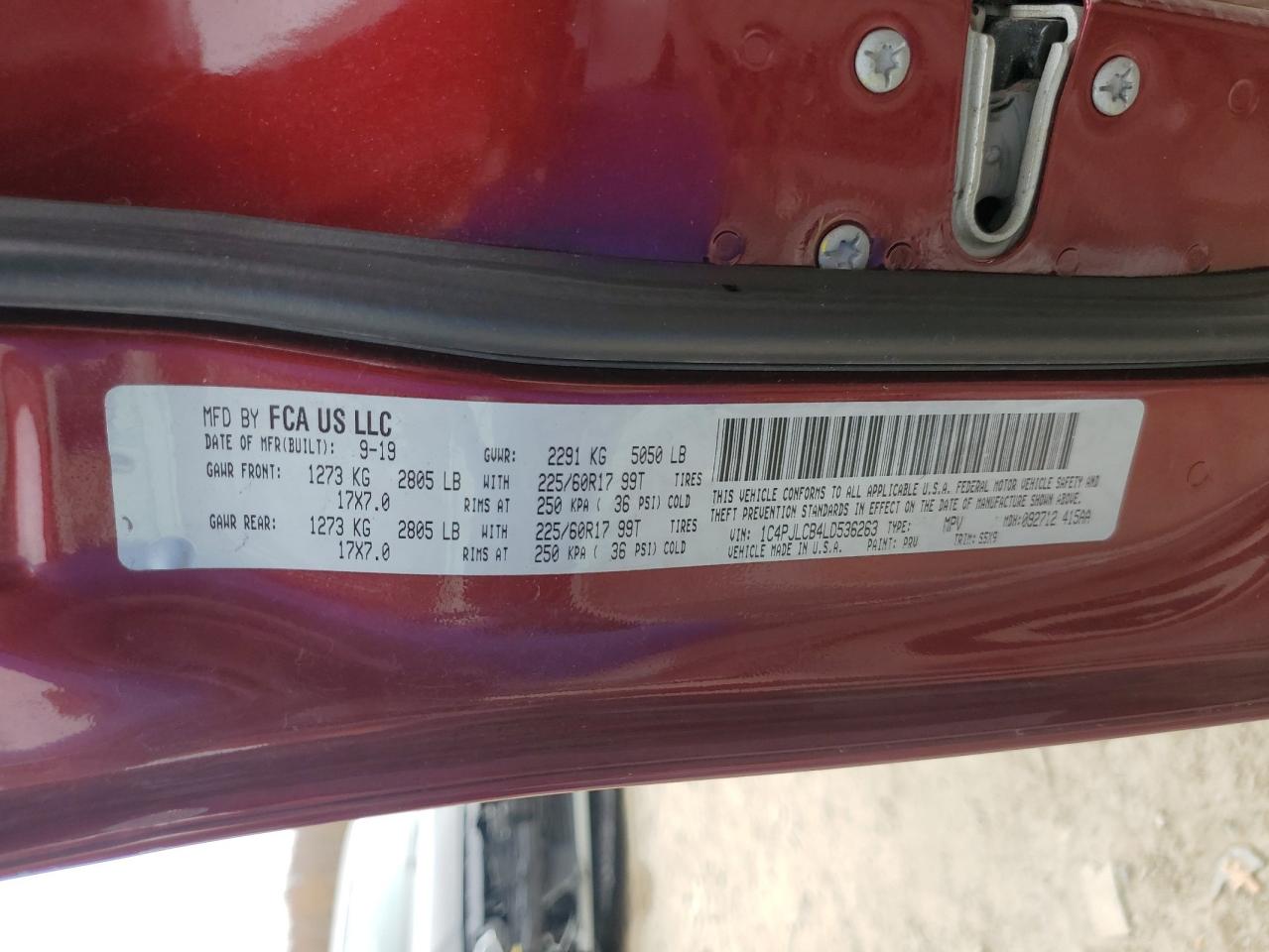 2020 Jeep Cherokee Latitude VIN: 1C4PJLCB4LD536263 Lot: 93731295