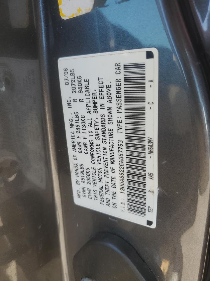 2006 Acura 3.2Tl VIN: 19UUA66226A067763 Lot: 93676155