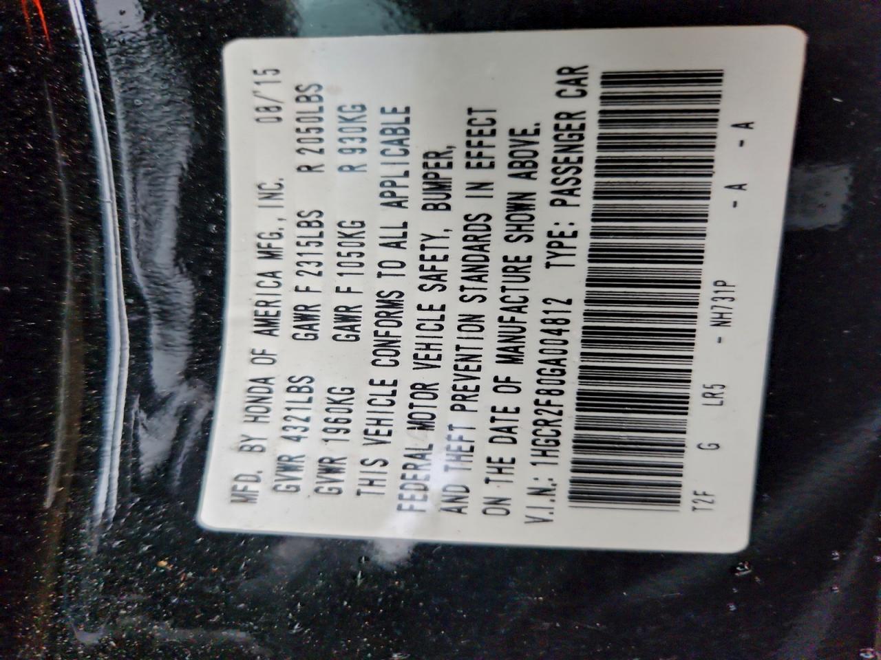 2016 Honda Accord Exl VIN: 1HGCR2F80GA004812 Lot: 94136895