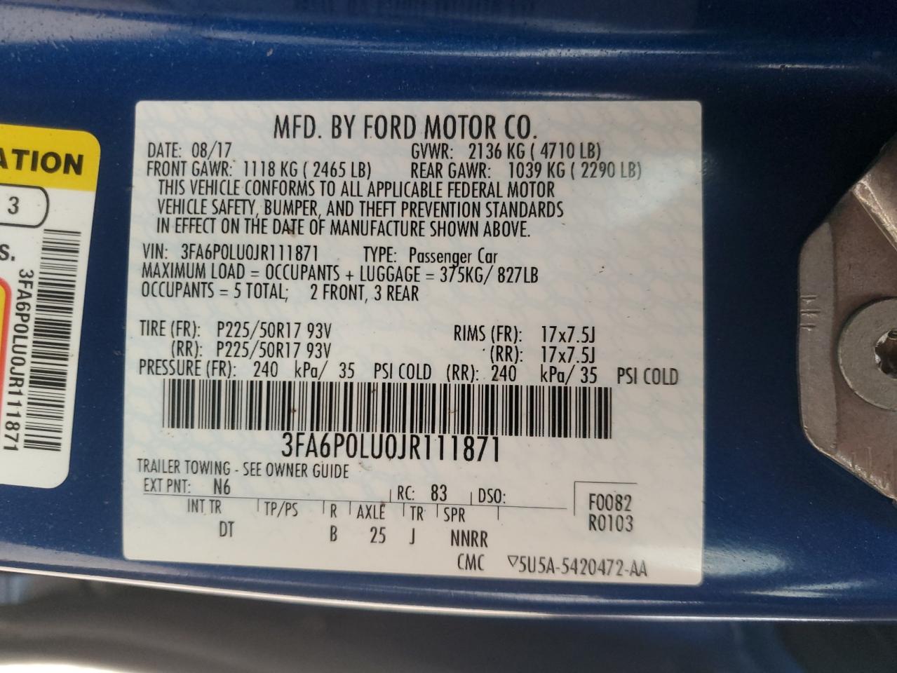 2018 Ford Fusion Se Hybrid VIN: 3FA6P0LU0JR111871 Lot: 92816035