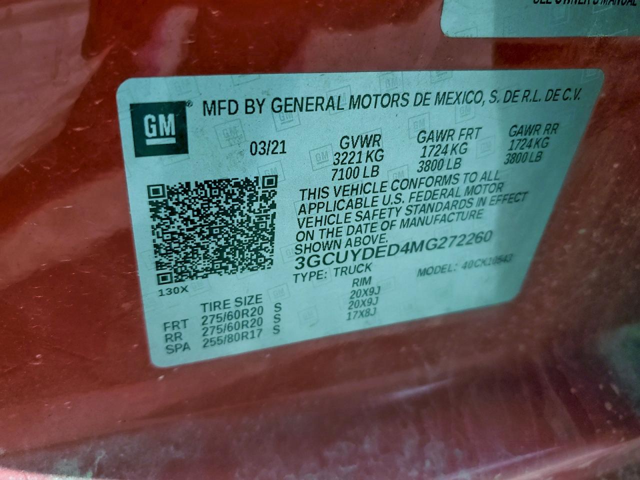 2021 Chevrolet Silverado K1500 Lt VIN: 3GCUYDED4MG272260 Lot: 94464715