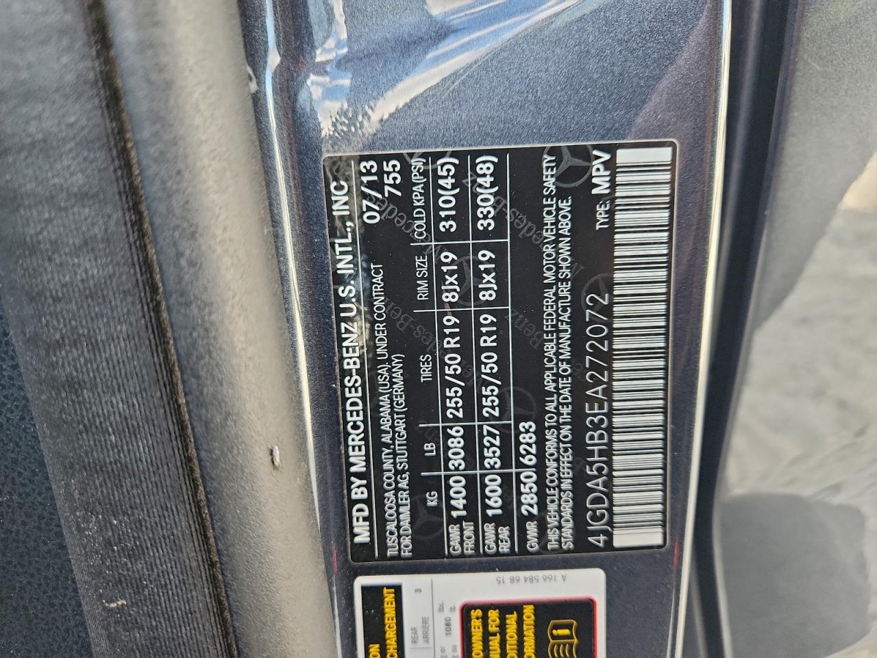 2014 Mercedes-Benz Ml 350 4Matic VIN: 4JGDA5HB3EA272072 Lot: 93530415