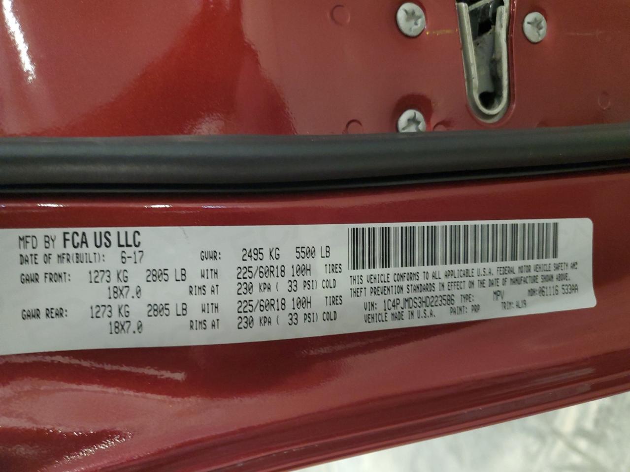 2017 Jeep Cherokee Limited VIN: 1C4PJMDS3HD223586 Lot: 92721435