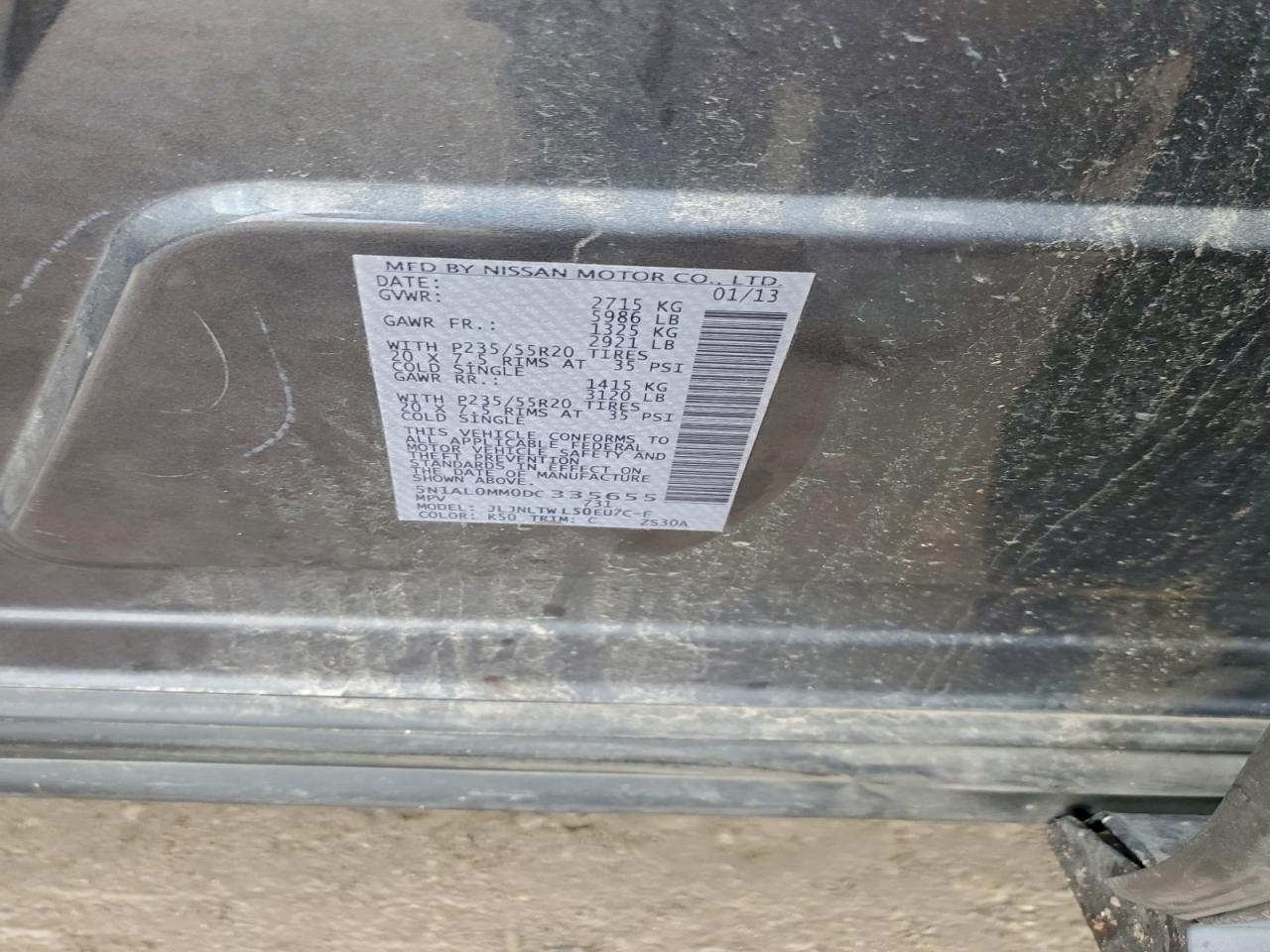 2013 Infiniti Jx35 VIN: 5N1AL0MM0DC335655 Lot: 94409225