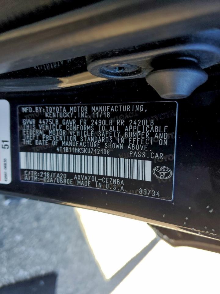 2019 Toyota Camry L VIN: 4T1B11HK5KU712108 Lot: 94419515