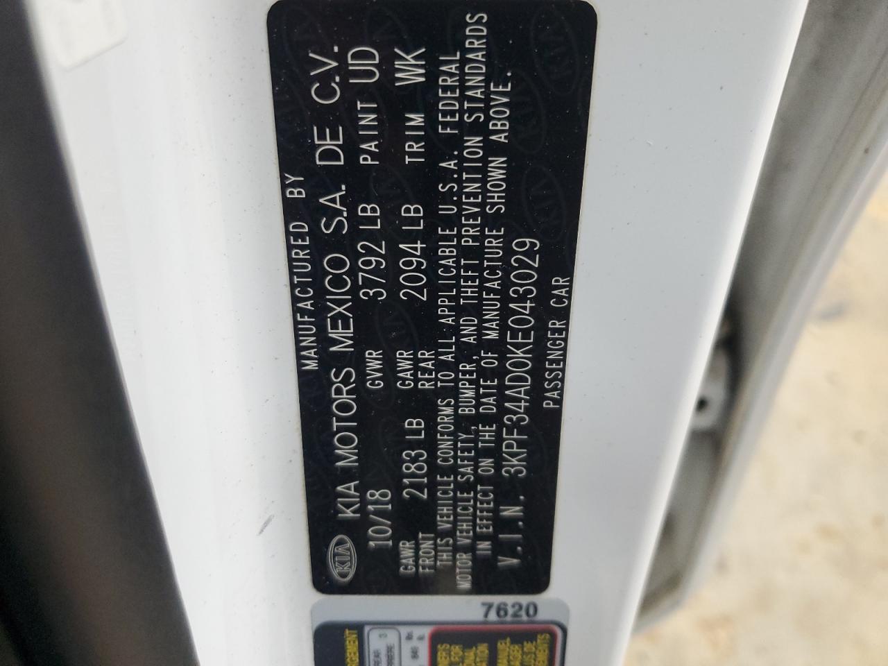 2019 Kia Forte Gt Line VIN: 3KPF34AD0KE043029 Lot: 92677015