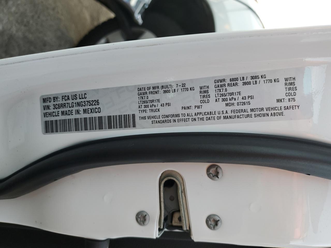 2022 Ram 1500 Classic Slt VIN: 3C6RR7LG1NG375226 Lot: 92434735