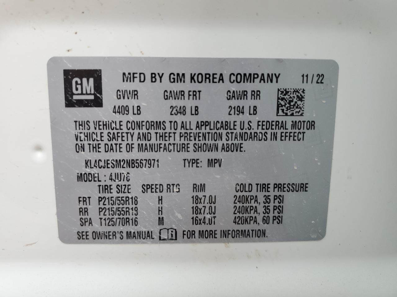 2022 Buick Encore Preferred VIN: KL4CJESM2NB567971 Lot: 91691425