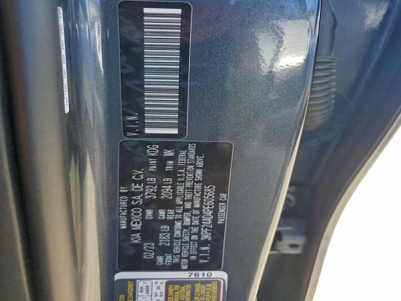 2023 Kia Forte Lx VIN: 3KPF24AD4PE605685 Lot: 91472105