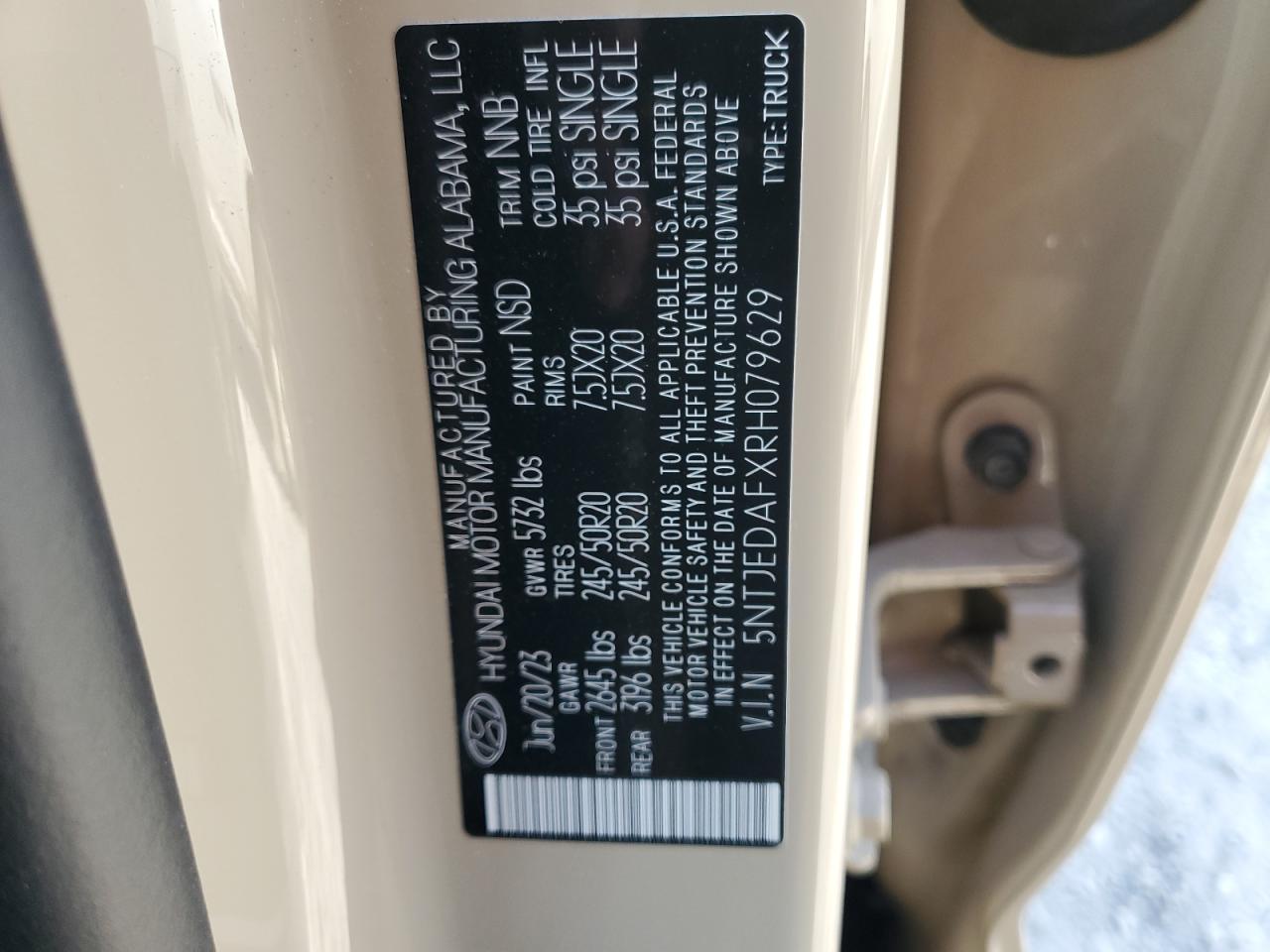 2024 Hyundai Santa Cruz Limited VIN: 5NTJEDAFXRH079629 Lot: 91615135