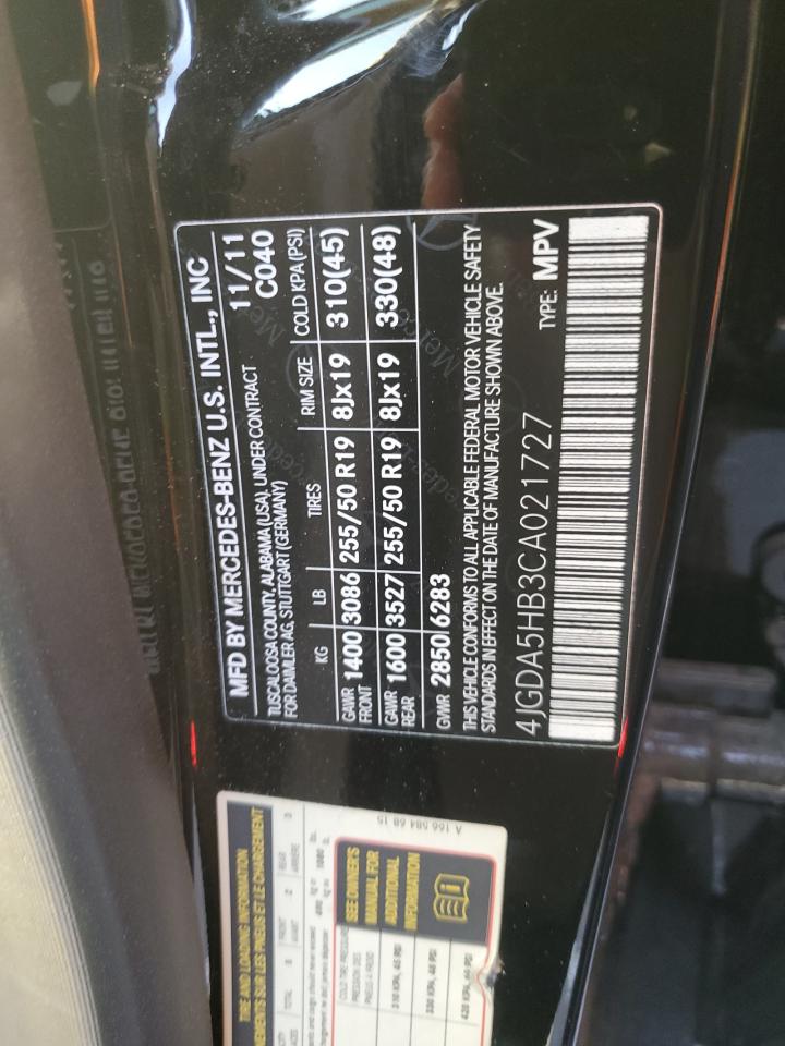 2012 Mercedes-Benz Ml 350 4Matic VIN: 4JGDA5HB3CA021727 Lot: 91511055