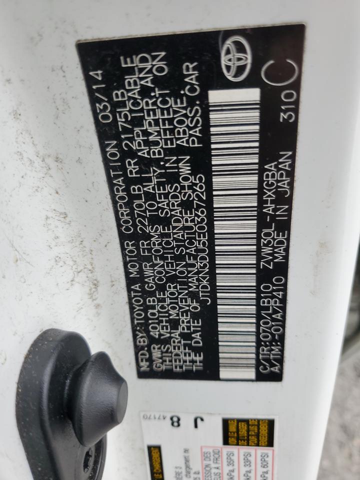 2014 Toyota Prius VIN: JTDKN3DU5E0367265 Lot: 93756535