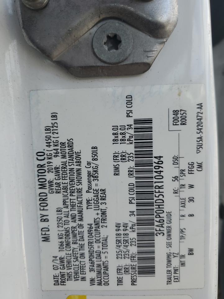 2015 Ford Fusion Se VIN: 3FA6P0HD5FR104964 Lot: 93368135