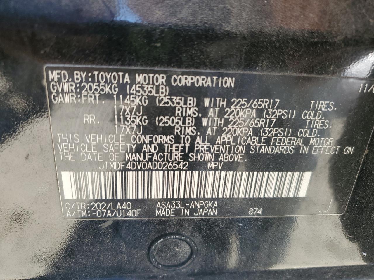 2010 Toyota Rav4 Limited VIN: JTMDF4DV0AD026542 Lot: 91137295