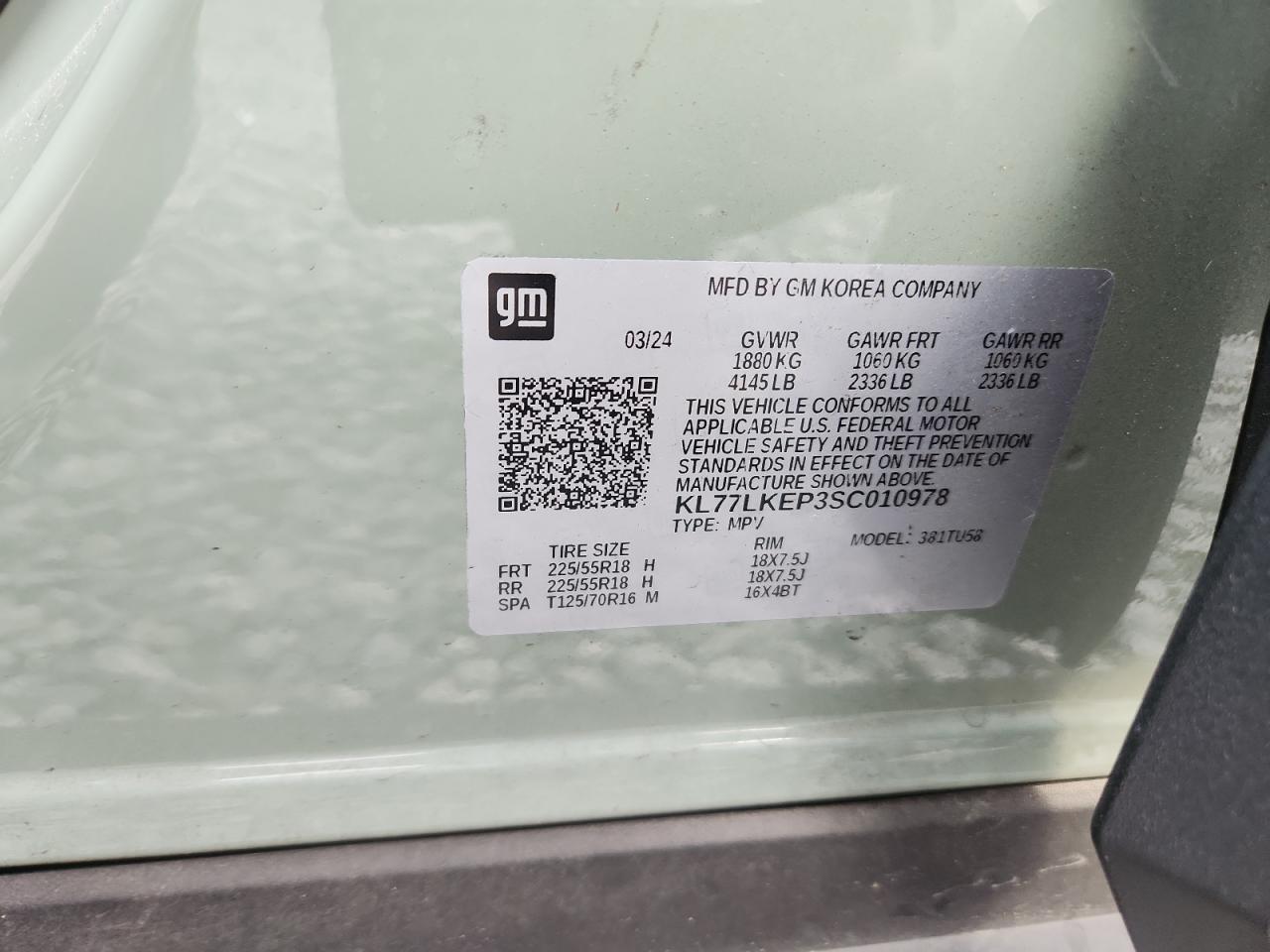 2025 Chevrolet Trax Activ VIN: KL77LKEP3SC010978 Lot: 92721175