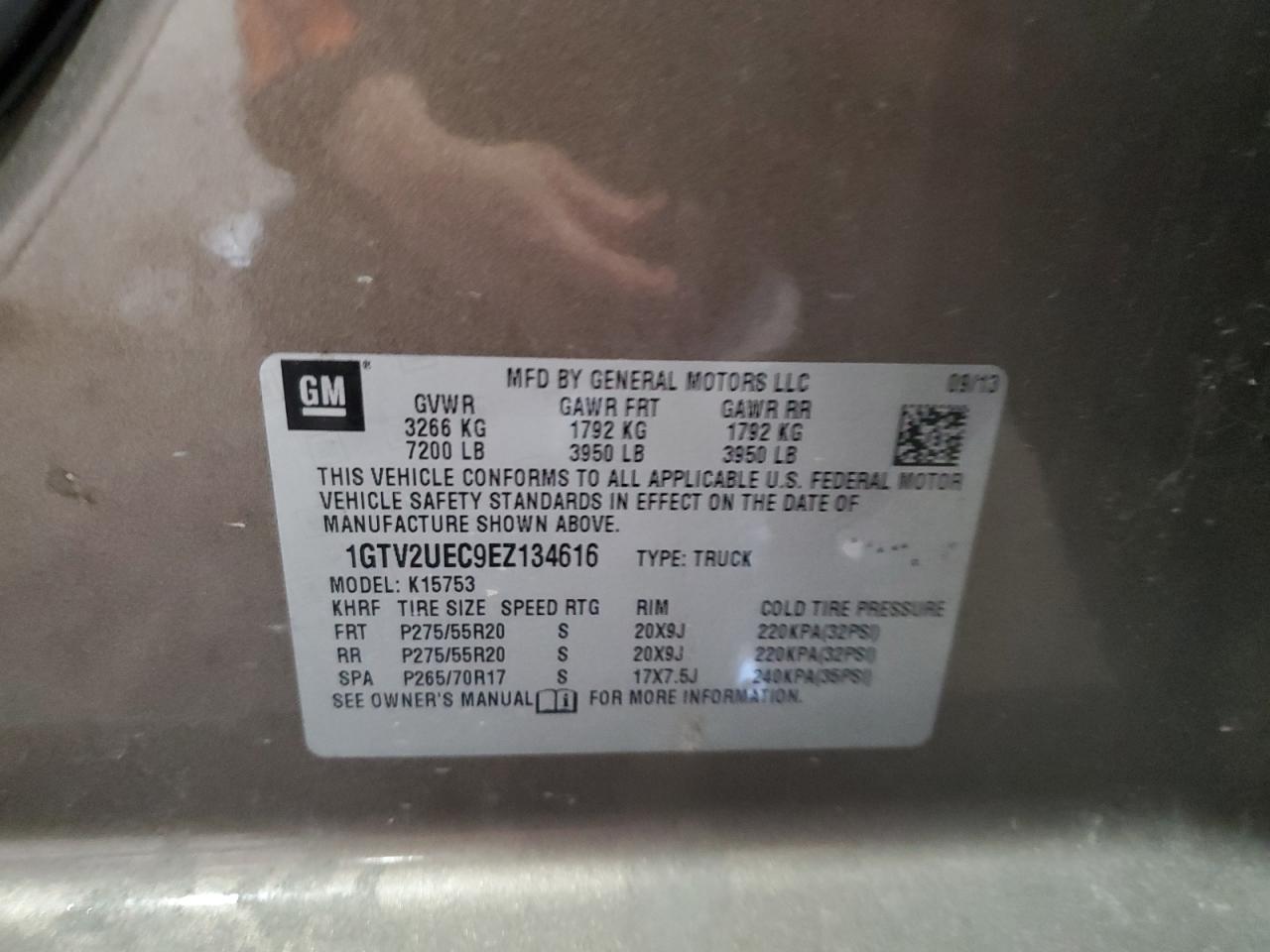 2014 GMC Sierra K1500 Sle VIN: 1GTV2UEC9EZ134616 Lot: 91062345