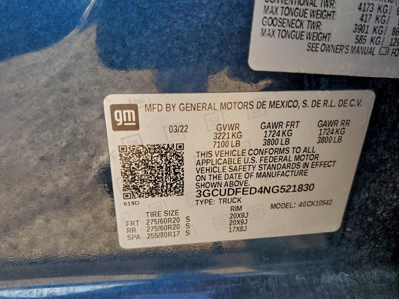 2022 Chevrolet Silverado K1500 Lt Trail Boss VIN: 3GCUDFED4NG521830 Lot: 93388265