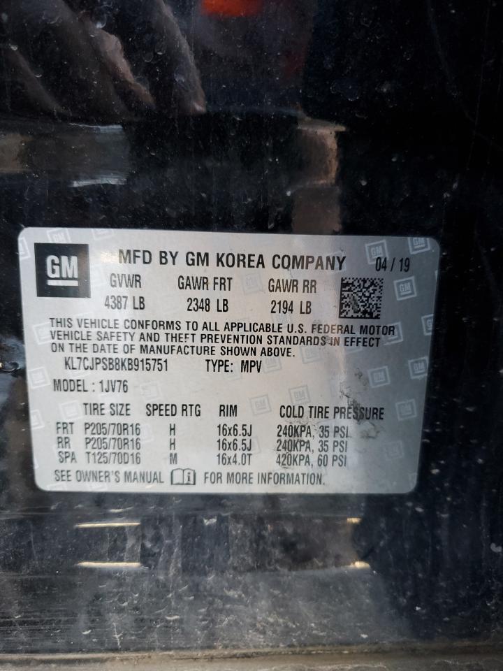 2019 Chevrolet Trax 1Lt VIN: KL7CJPSB8KB915751 Lot: 91396415