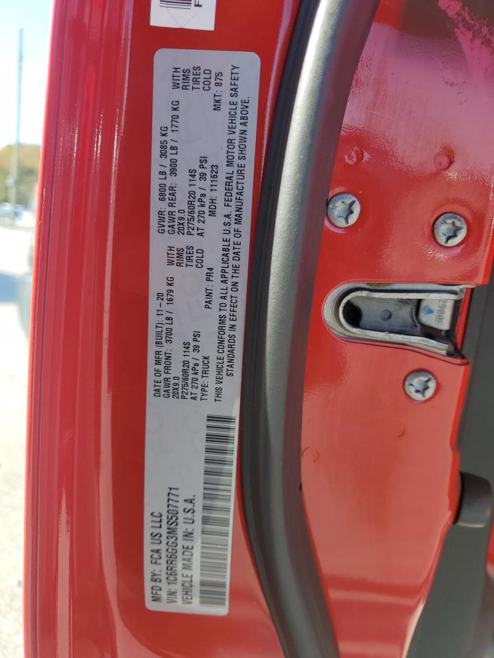 2021 Ram 1500 Classic Slt VIN: 1C6RR6GG3MS507771 Lot: 91975385