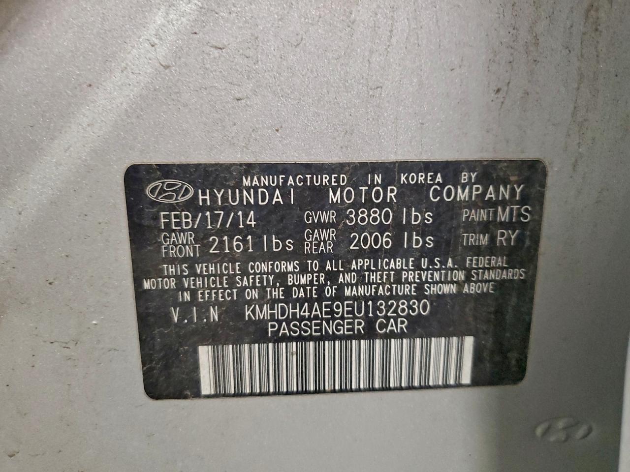 2014 Hyundai Elantra Se VIN: KMHDH4AE9EU132830 Lot: 92437445