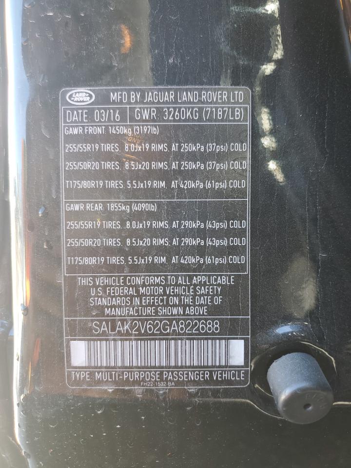 2016 Land Rover Lr4 Hse Luxury VIN: SALAK2V62GA822688 Lot: 90874545