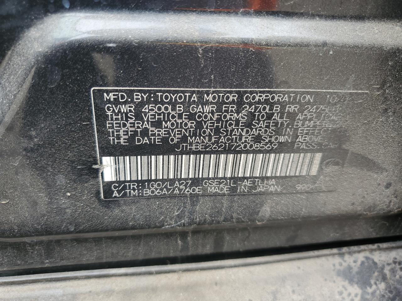 2007 Lexus Is 350 VIN: JTHBE262172008569 Lot: 93152535