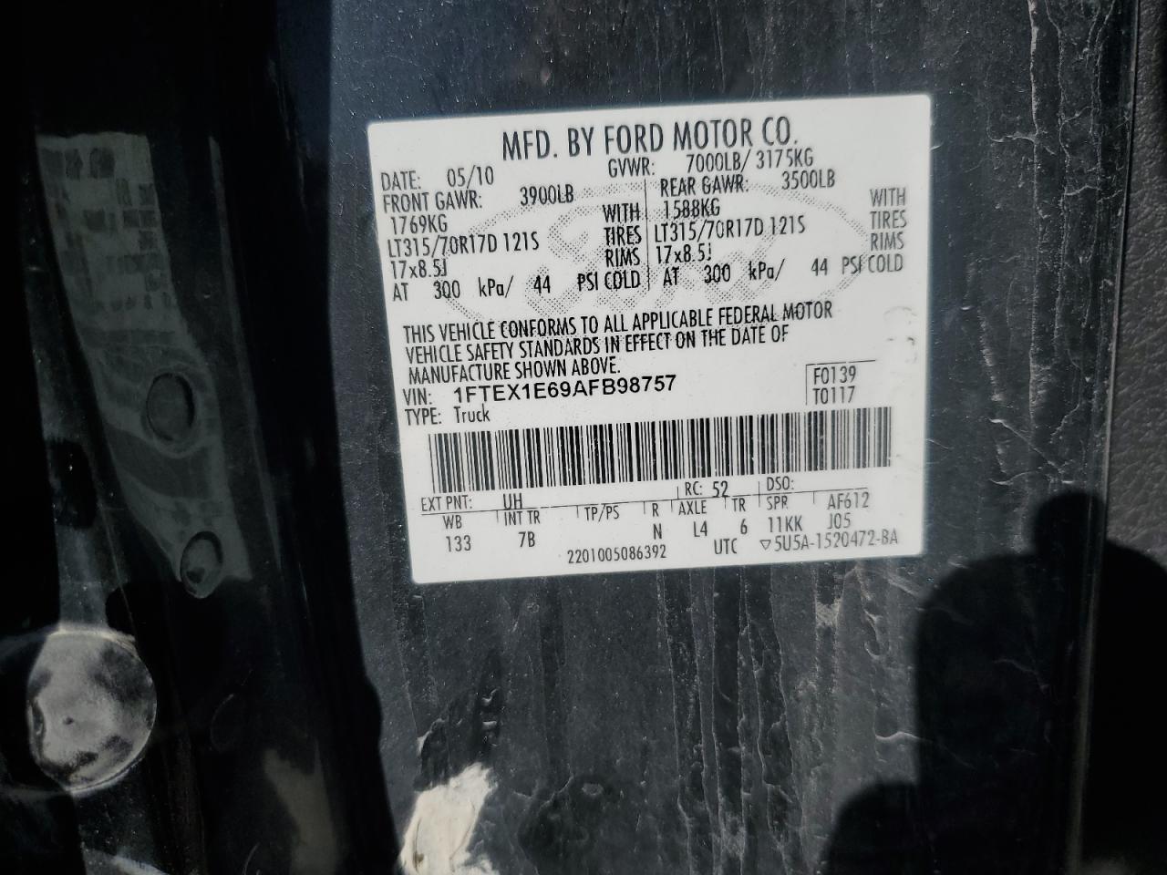 2010 Ford F150 Super Cab VIN: 1FTEX1E69AFB98757 Lot: 90421025