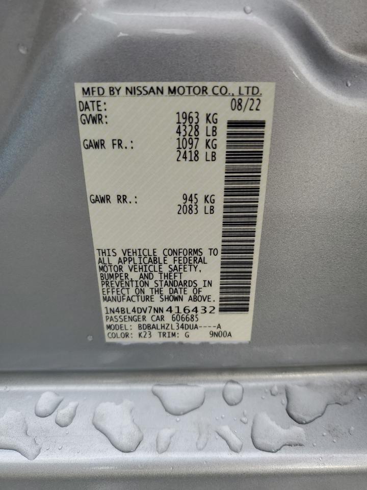 2022 Nissan Altima Sv VIN: 1N4BL4DV7NN416432 Lot: 92894715