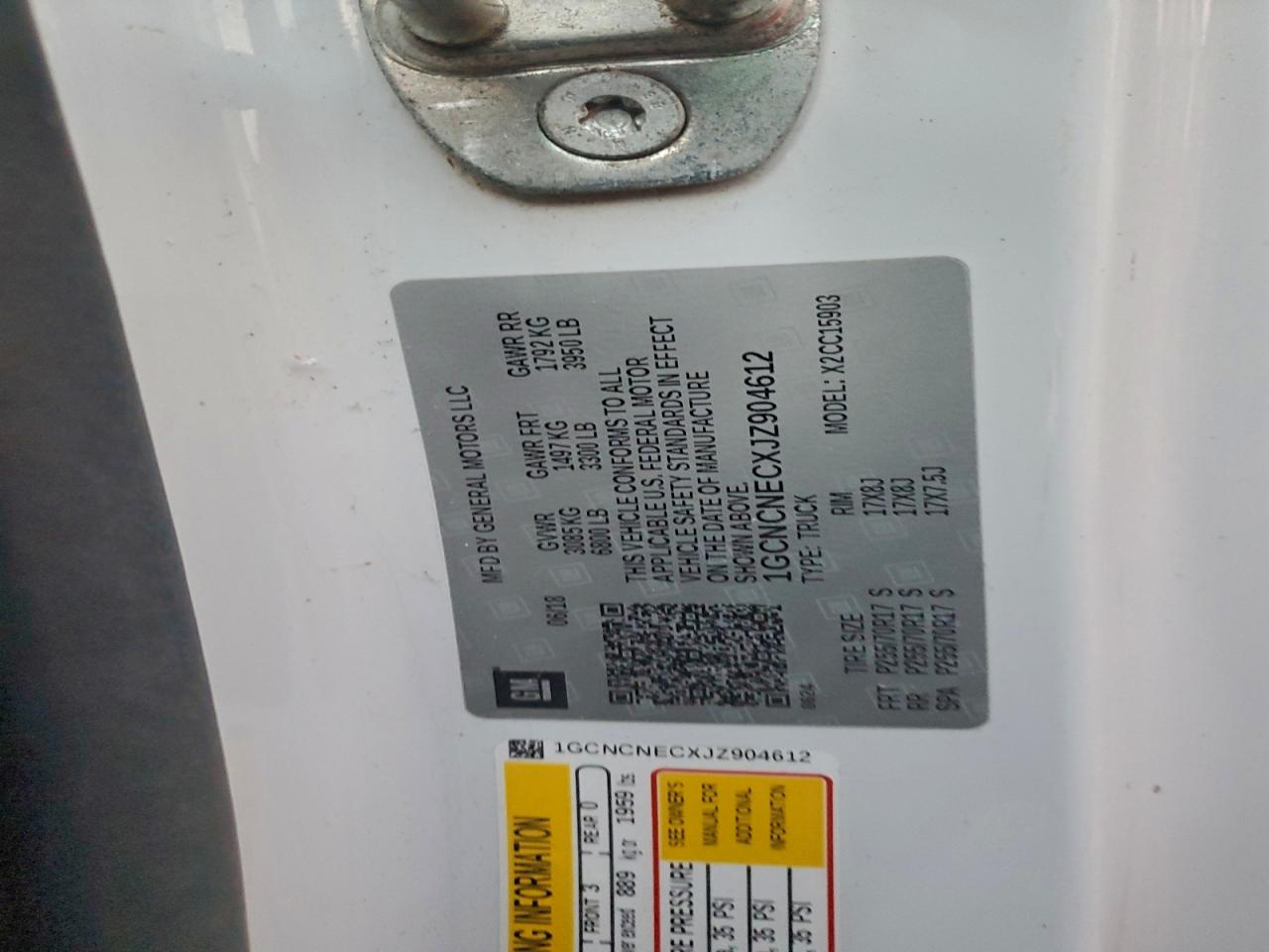 2018 Chevrolet Silverado C1500 VIN: 1GCNCNECXJZ904612 Lot: 93841005