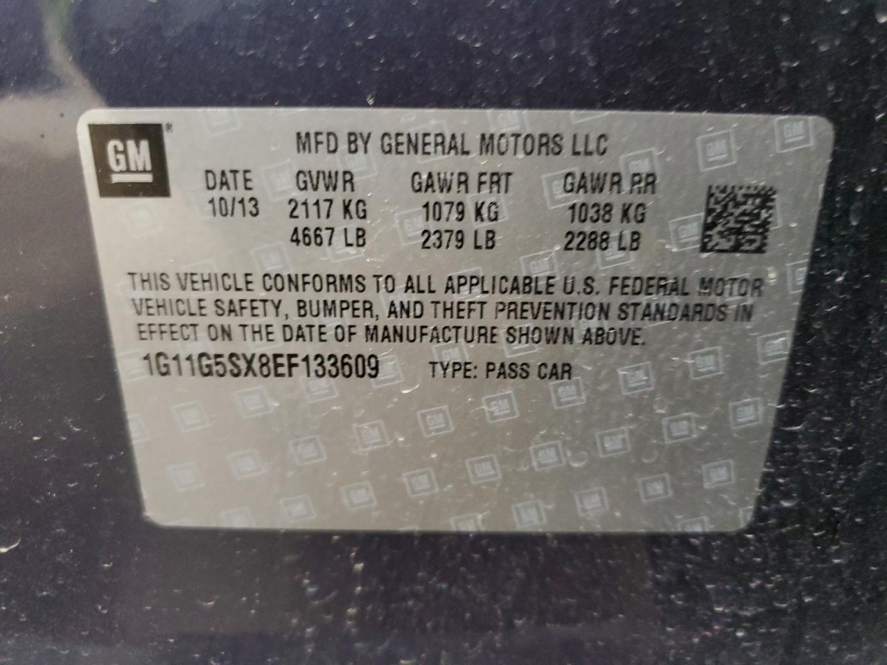 2014 Chevrolet Malibu 3Lt VIN: 1G11G5SX8EF133609 Lot: 93757175