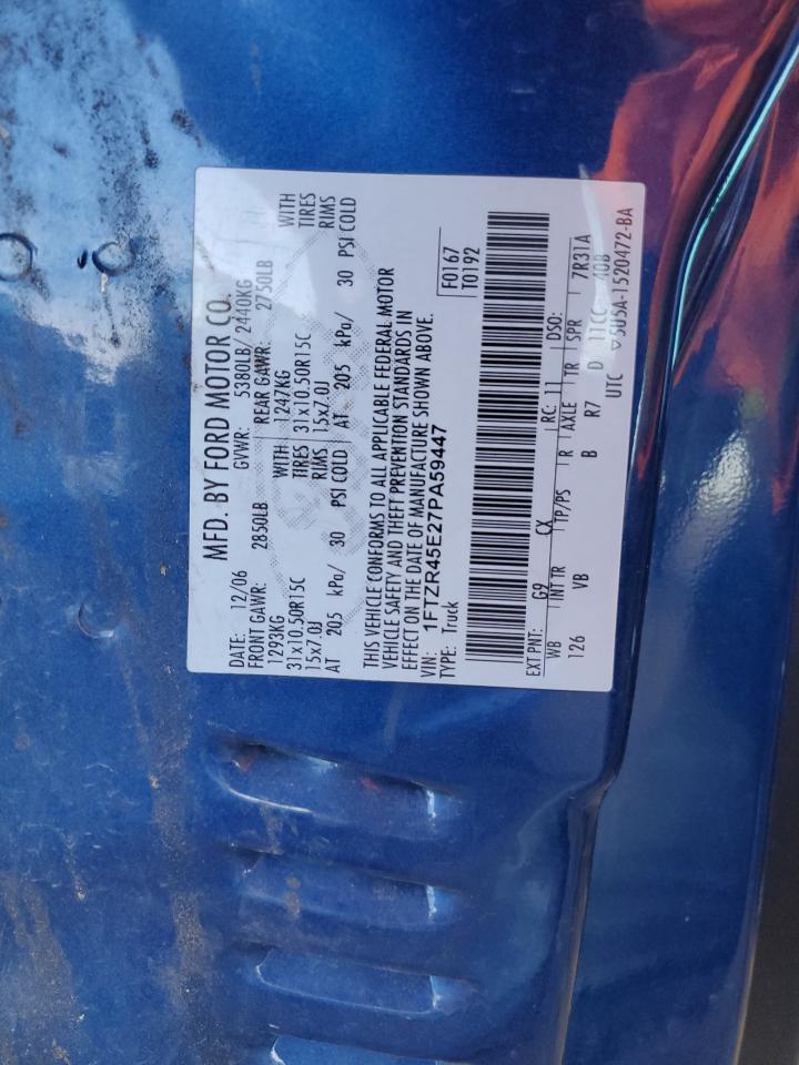 2007 Ford Ranger Super Cab VIN: 1FTZR45E27PA59447 Lot: 92641725