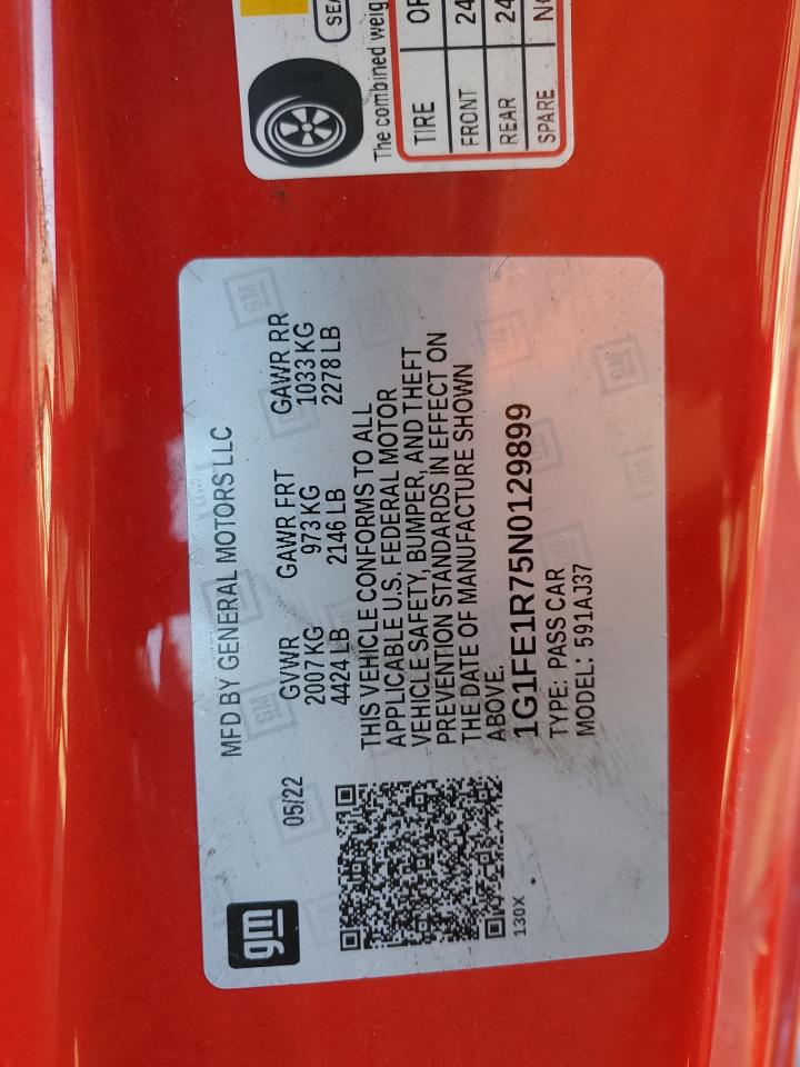 2022 Chevrolet Camaro Lt1 VIN: 1G1FE1R75N0129899 Lot: 91328495