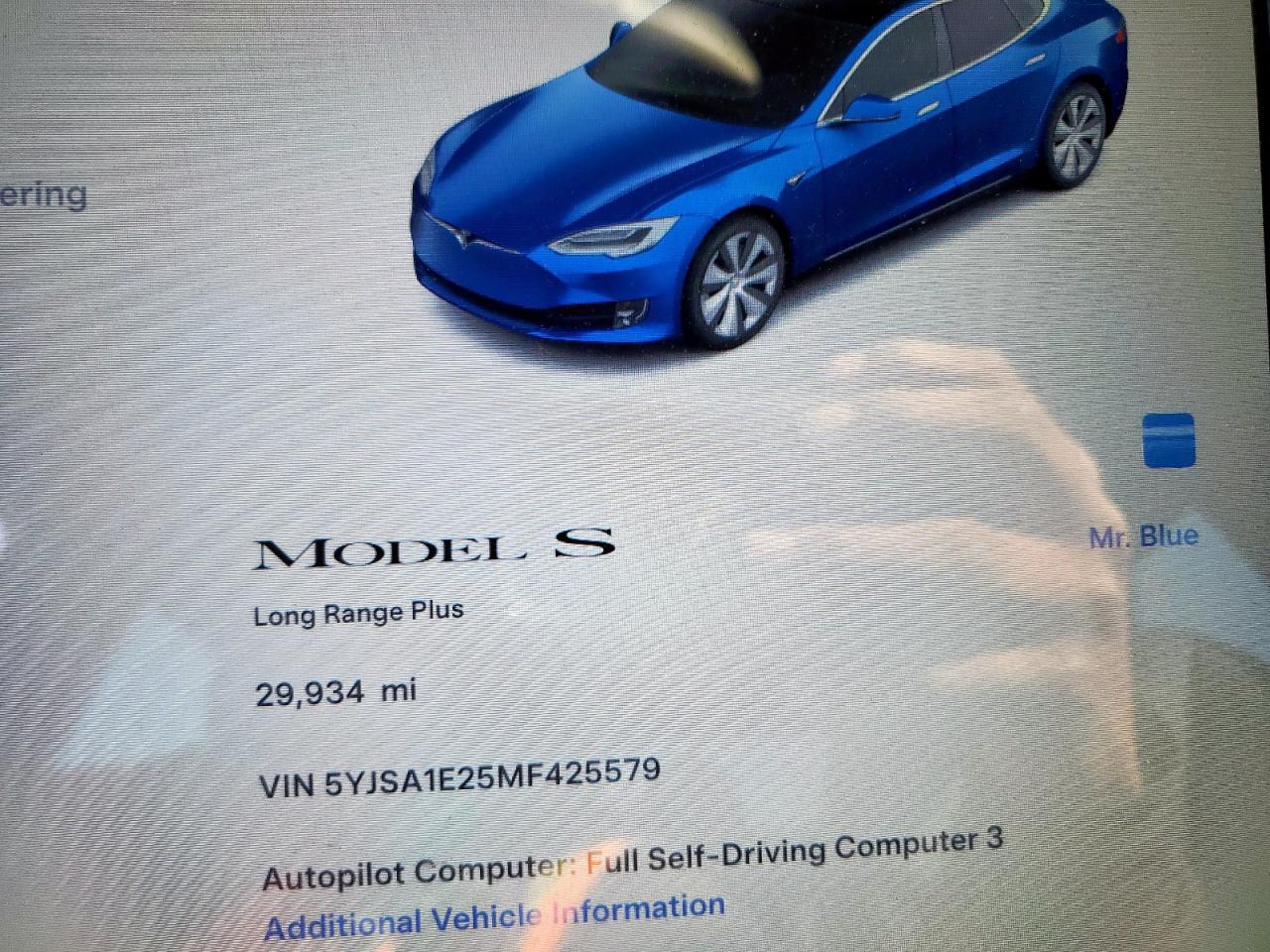 2021 Tesla Model S VIN: 5YJSA1E25MF425579 Lot: 91298805