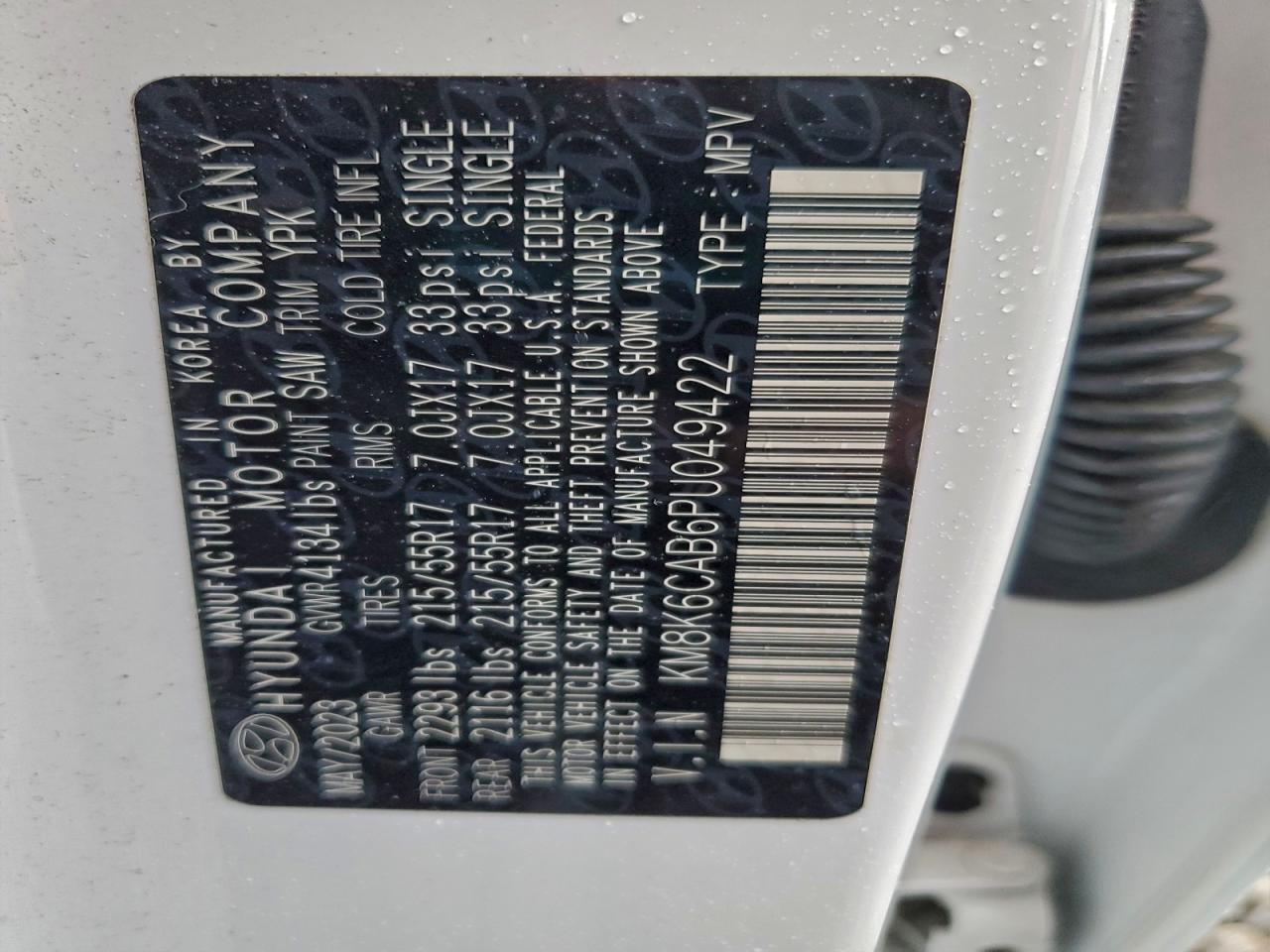 2023 Hyundai Kona Sel VIN: KM8K6CAB6PU049422 Lot: 93837695