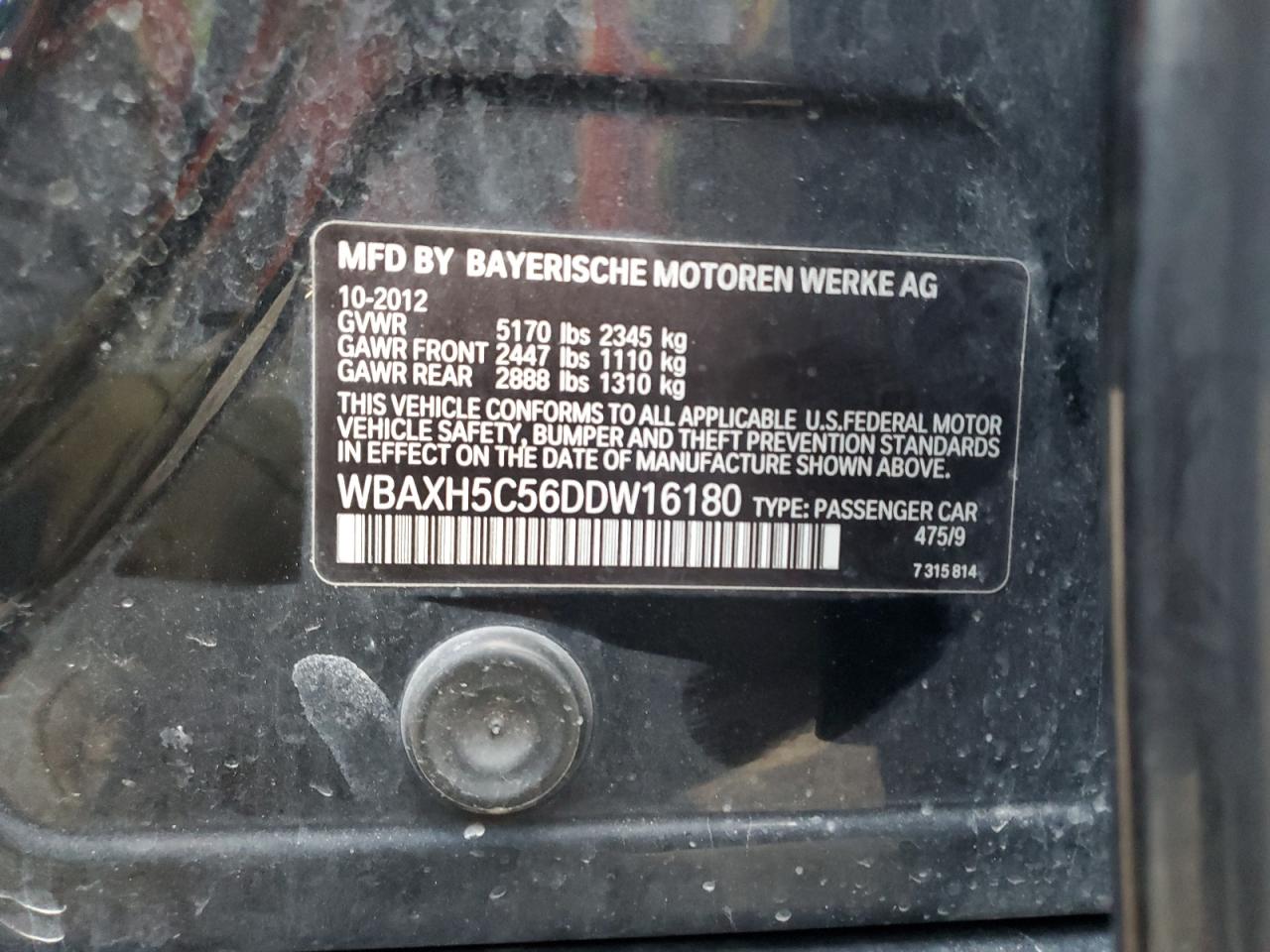 2013 BMW 528 Xi VIN: WBAXH5C56DDW16180 Lot: 92701225