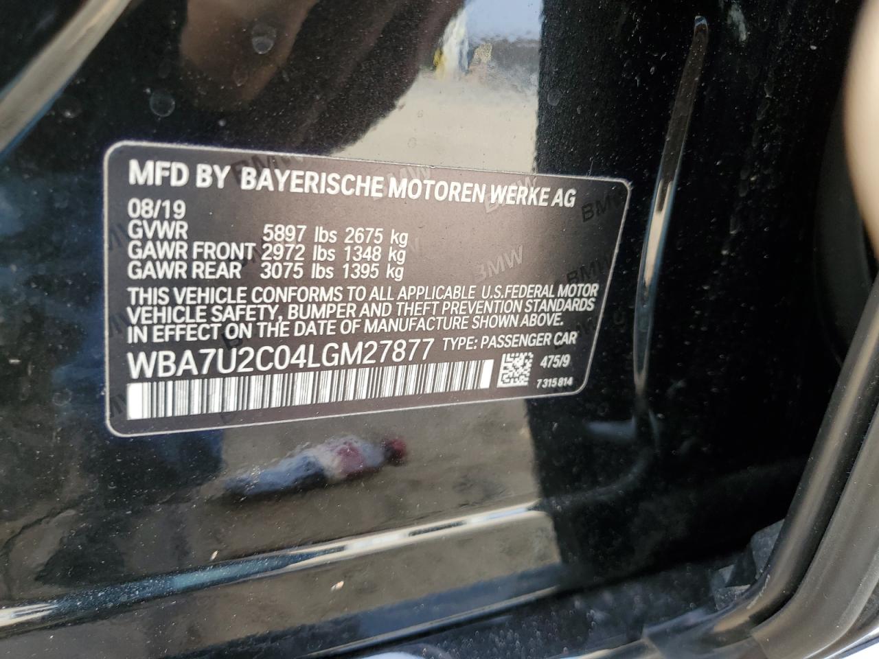 2020 BMW 750 Xi VIN: WBA7U2C04LGM27877 Lot: 92271925