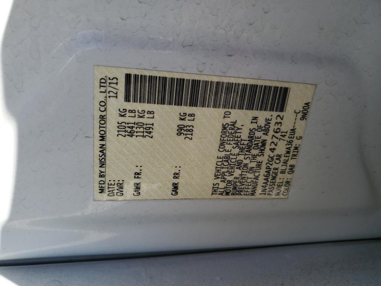 2016 Nissan Maxima 3.5S VIN: 1N4AA6AP2GC427632 Lot: 92423905