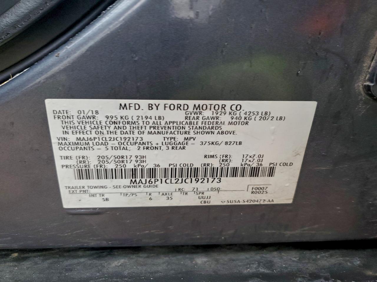 2018 Ford Ecosport Ses VIN: MAJ6P1CL2JC192173 Lot: 93912825