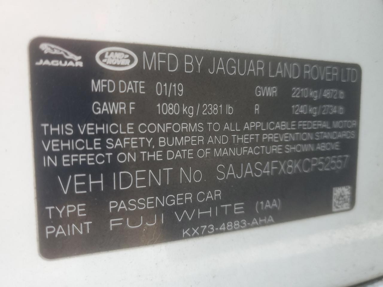 2019 Jaguar Xe VIN: SAJAS4FX8KCP52557 Lot: 92329665