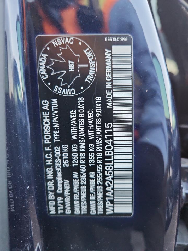 2020 Porsche Macan VIN: WP1AA2A58LLB04115 Lot: 86178105