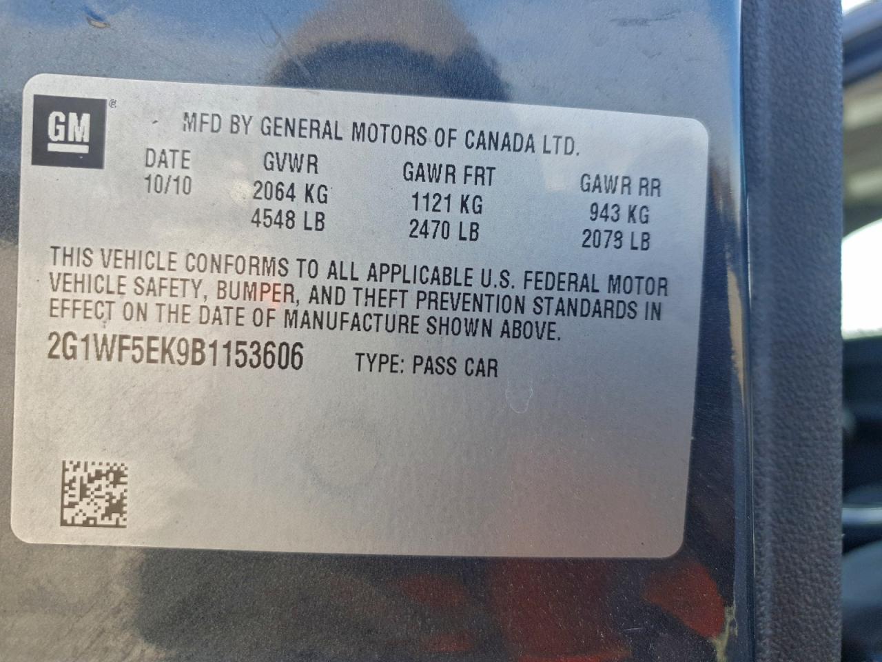 2011 Chevrolet Impala Ls VIN: 2G1WF5EK9B1153606 Lot: 91094065