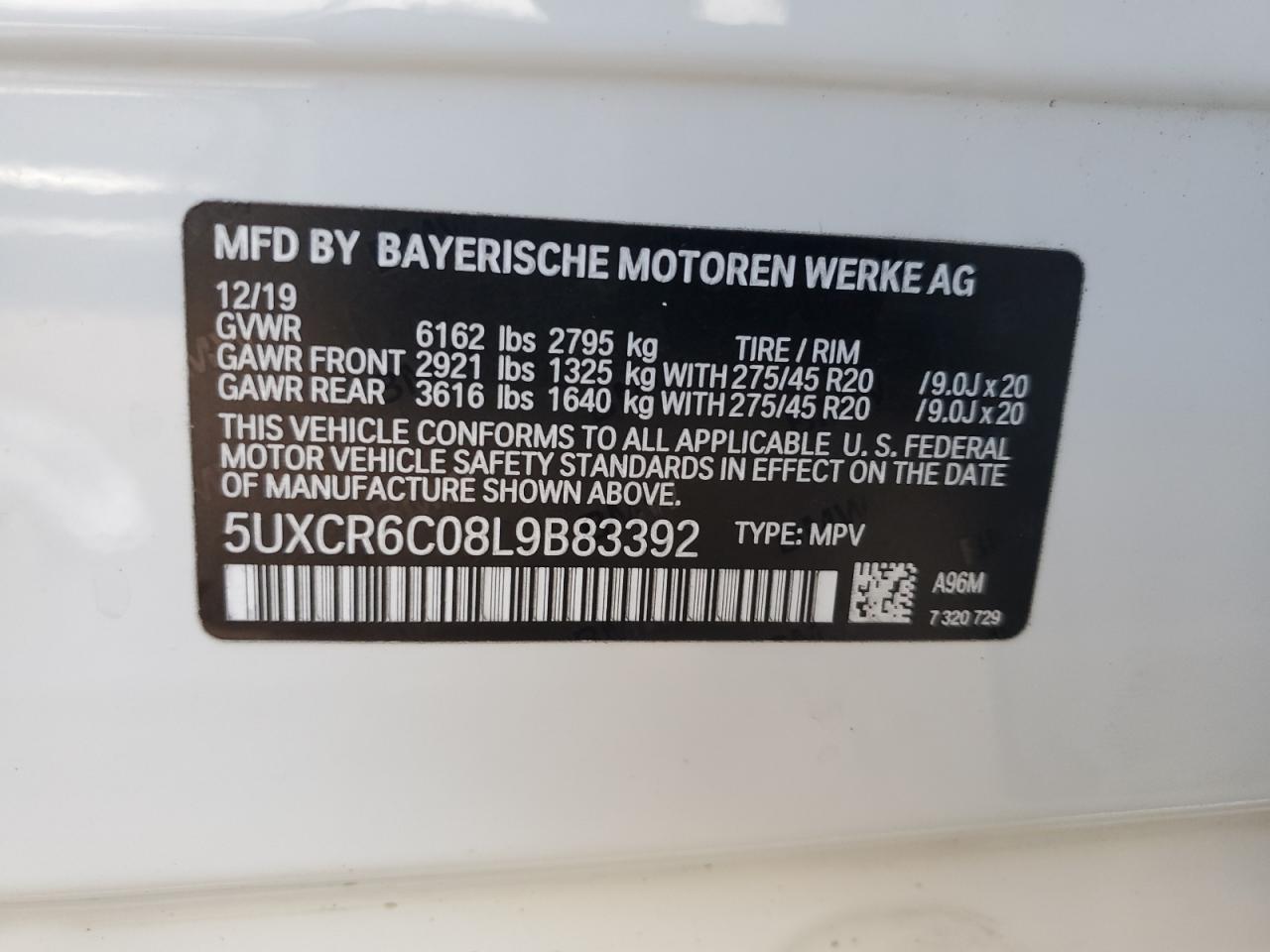 2020 BMW X5 xDrive40I VIN: 5UXCR6C08L9B83392 Lot: 91064575