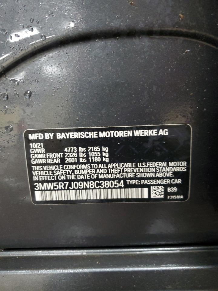 2022 BMW 330Xi VIN: 3MW5R7J09N8C38054 Lot: 92674235
