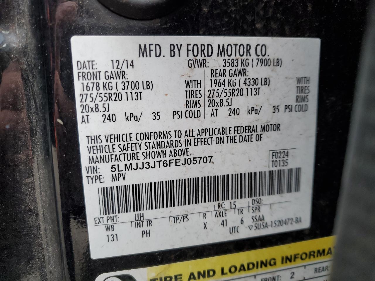 2015 Lincoln Navigator L VIN: 5LMJJ3JT6FEJ05707 Lot: 93603205