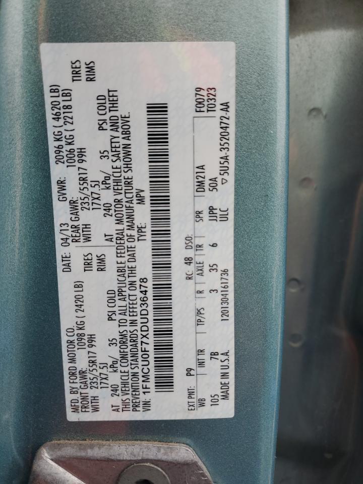 2013 Ford Escape S VIN: 1FMCU0F7XDUD36478 Lot: 93358905