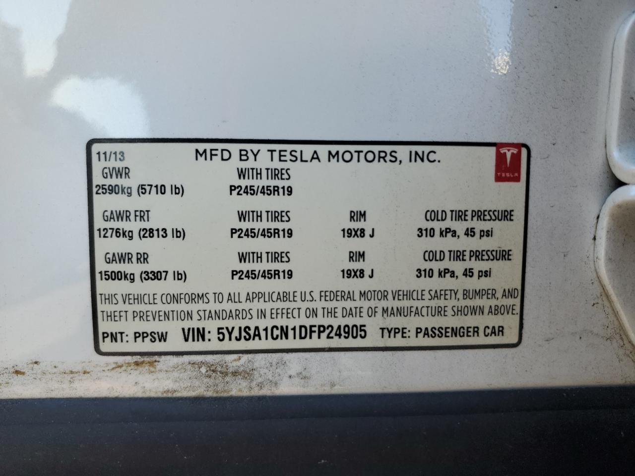 2013 Tesla Model S VIN: 5YJSA1CN1DFP24905 Lot: 90797495