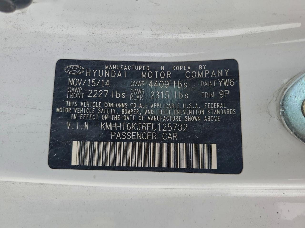 2015 Hyundai Genesis Coupe 3.8L VIN: KMHHT6KJ6FU125732 Lot: 94796245