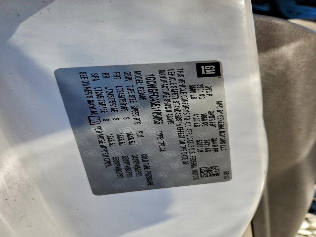 2014 Chevrolet Express G2500 VIN: 1GCWGFCA3E1109065 Lot: 94130295