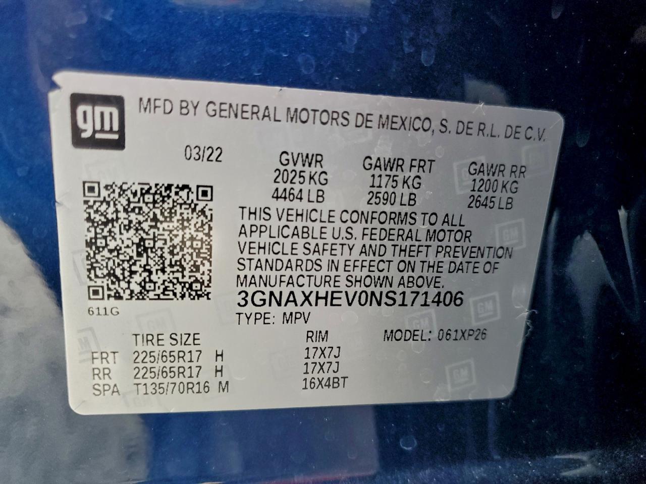 2022 Chevrolet Equinox Ls VIN: 3GNAXHEV0NS171406 Lot: 94264595