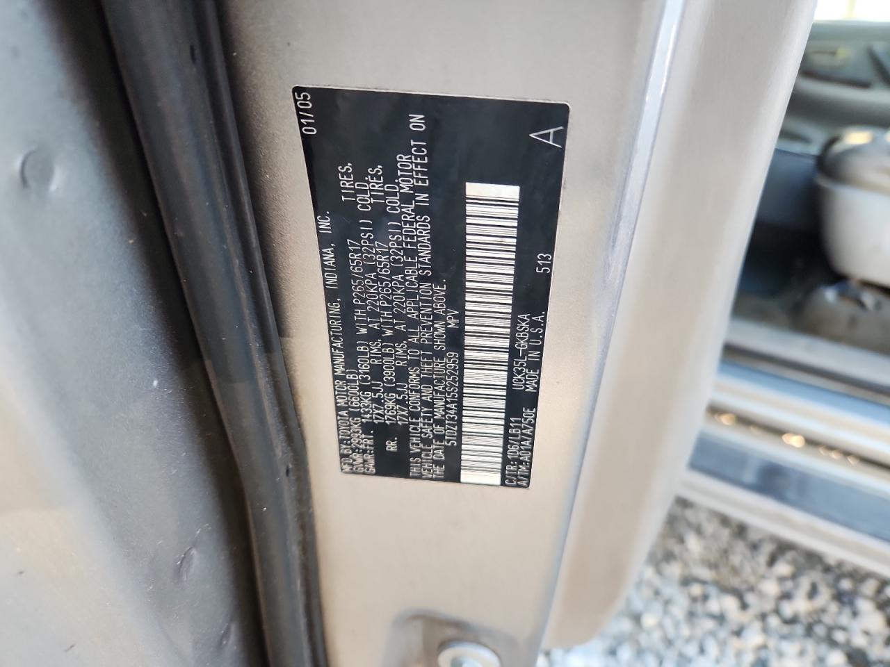 2005 Toyota Sequoia Sr5 VIN: 5TDZT34A15S252959 Lot: 92485455